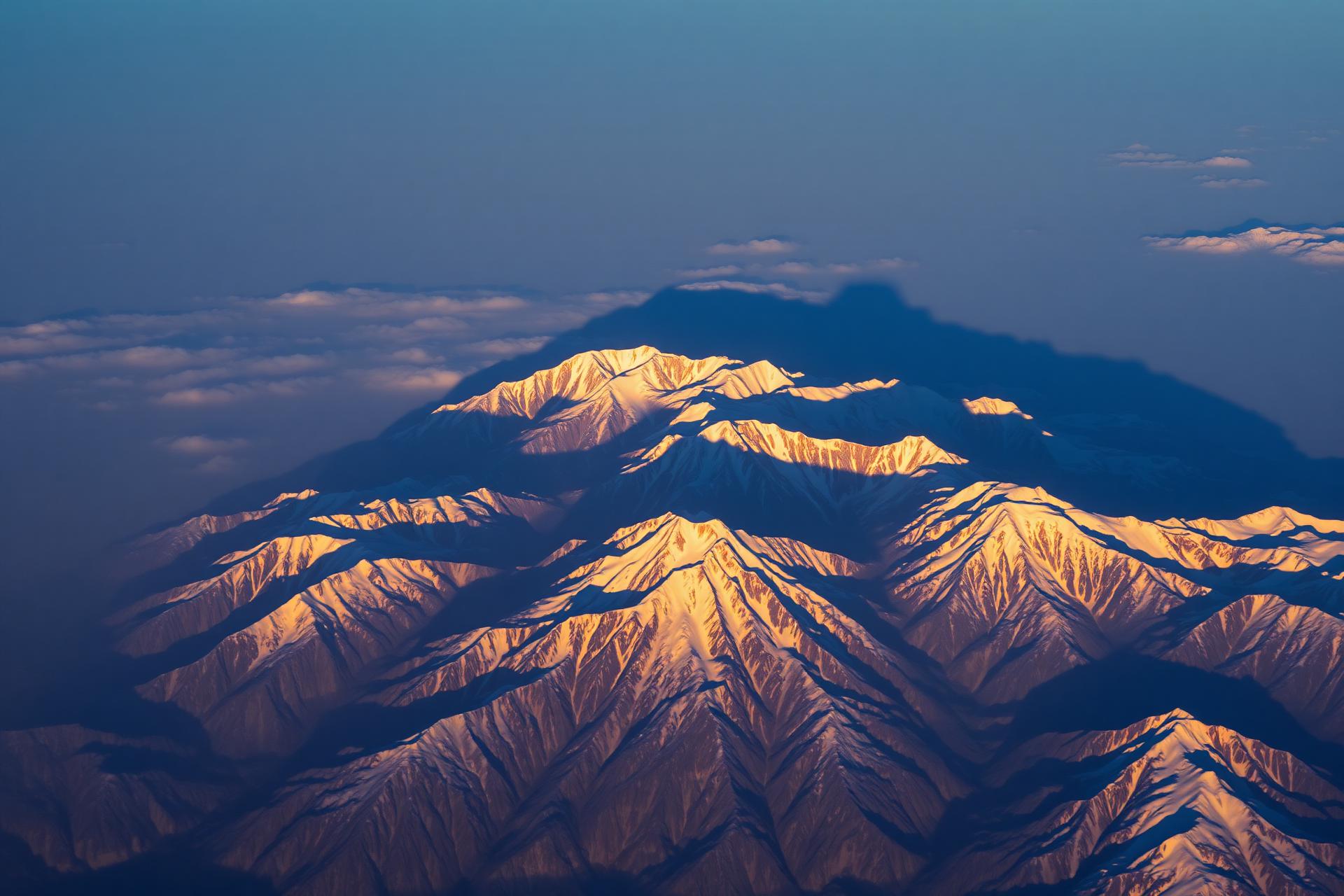 Snow-covered Andes peaks at sunrise
